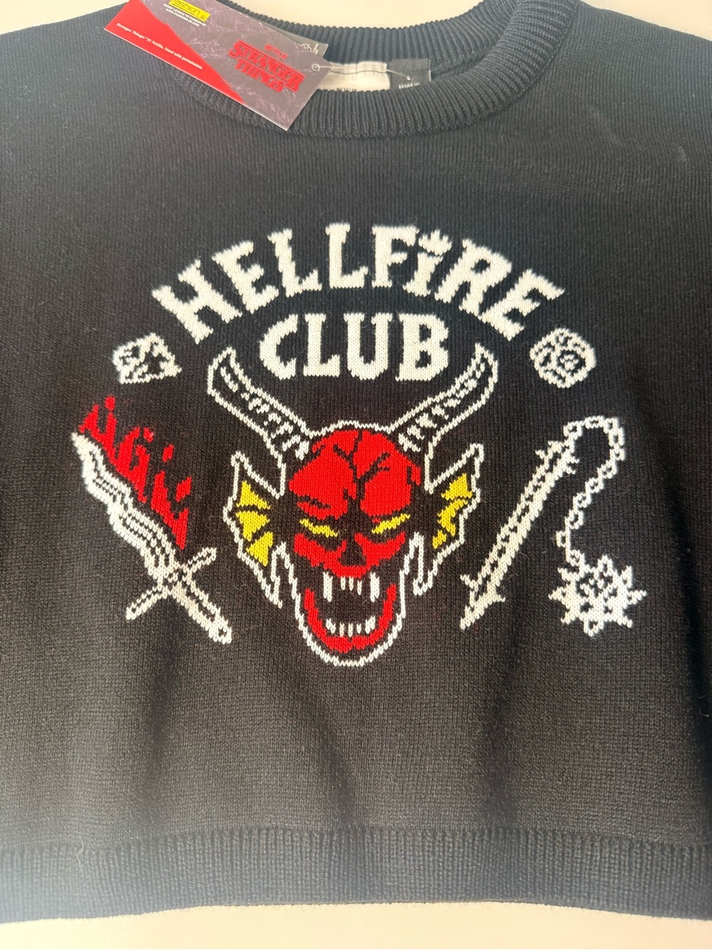 Netflix Stranger Things Hellfire Club Crewneck Sweater - Black/Red/Yellow/White